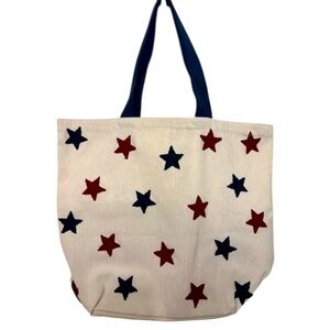Cream/Red/Blue Oversized Star Canvas Tote Bag